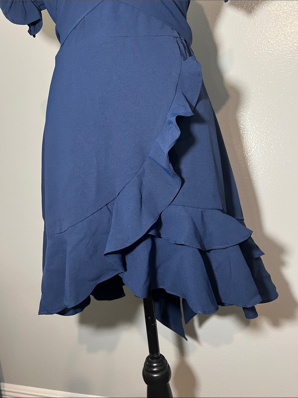 Navy Puff-Sleeve Ruffle Mini Dress - Picture 5 of 6